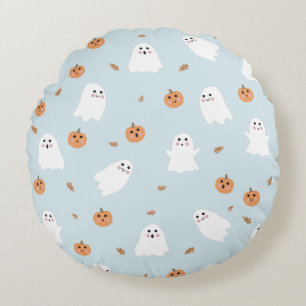Coussins Ronds Cute Fantôme et Citrouille Motif d'Halloween bleu