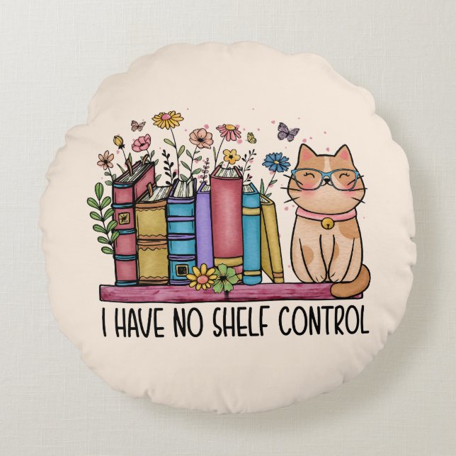 Coussins Ronds Cute Floral Livres et Chat (Devant)