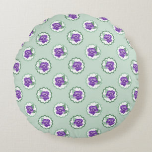 Coussins Ronds Cute Floral violet vert Calico Motif
