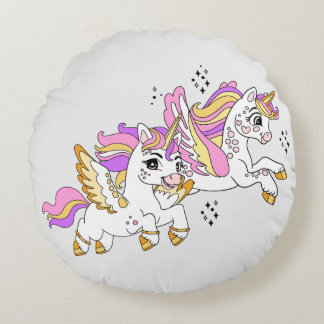 Coussins Ronds Cute flying unicorns 