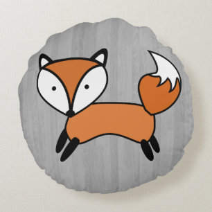 Coussins Ronds Cute Fox & Gris Planes en bois Reversible