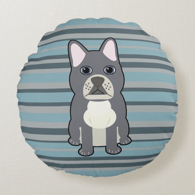 Coussins Ronds Cute French Bulldog Blue Striped (Devant)