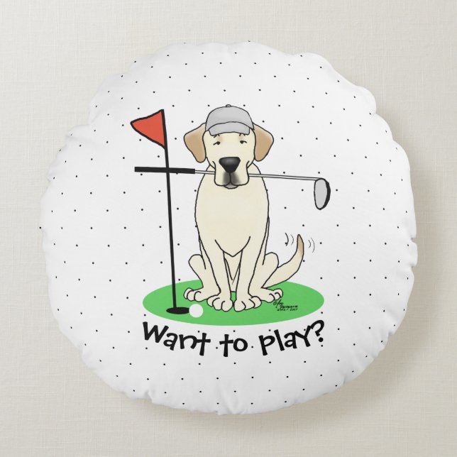 Coussins Ronds Cute Golf Yellow Labrador Retriever Chien (Devant)