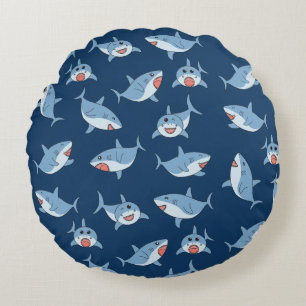 Coussins Ronds Cute Great White Sharks Motif Océan