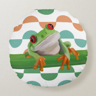 Coussins Ronds Cute grenouille à arbre rouge coloré géométrique