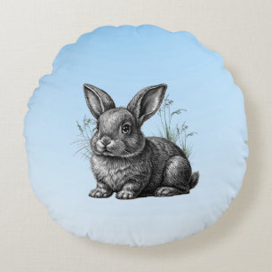 Coussins Ronds Cute Grey Rabbit contre un ciel bleu