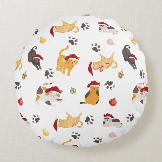 Coussins Ronds Cute Holiday Cat Pattern (Devant)