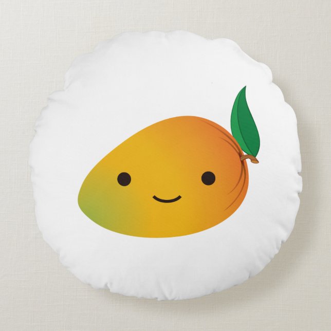 Coussins Ronds Cute Kawaii Mango souriant (Devant)