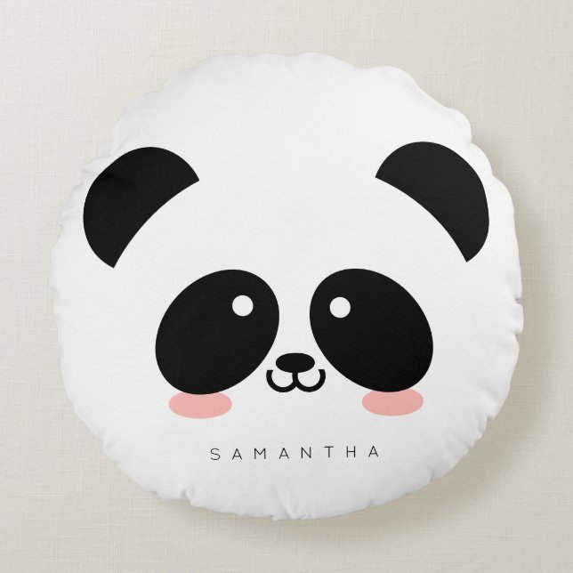 Coussins Ronds Cute Kawaii Panda| Ajouter votre nom (Devant)