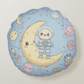 Coussins Ronds Cute Kawaii Space - Astronaut and Smiling Moon (Dos)