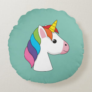 Coussins Ronds Cute licorne magique avec cheveux colorés