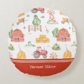 Coussins Ronds Cute Little Kids Farmer Motif avec prénom (Devant)