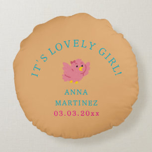 Coussins Ronds Cute Little Rose Bird Thème Fille Baby shower
