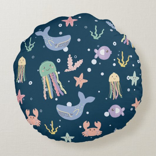 Coussins Ronds Cute Marine Vie Motif sans joint (Dos)