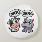Coussins Ronds Cute Moo Deng & Vache Amusante (Dos)