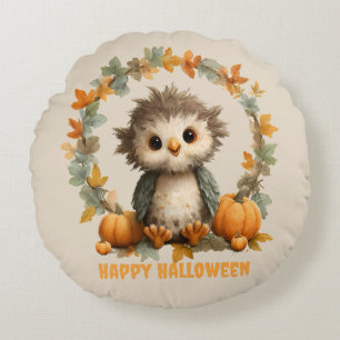 Coussins Ronds Cute Owl Citrouille Halloween design heureux