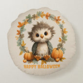 Coussins Ronds Cute Owl Citrouille Halloween design heureux (Dos)