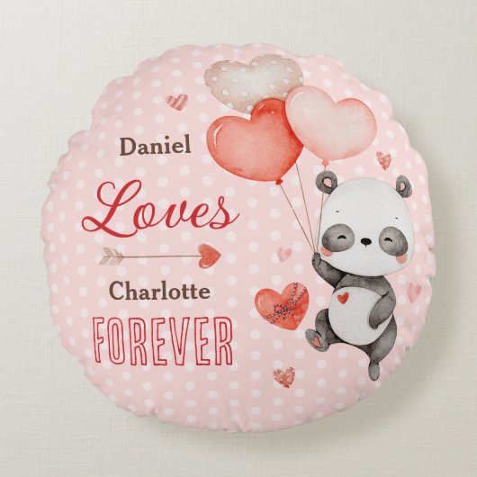 Coussins Ronds Cute Panda Amour Ballons en Forme de Cœur pour la (Devant)