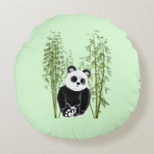 Coussins Ronds Cute Panda assise en bambou