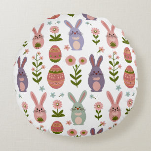 Coussins Ronds Cute Pastel Lapin de Pâques et Motif sans oeuf