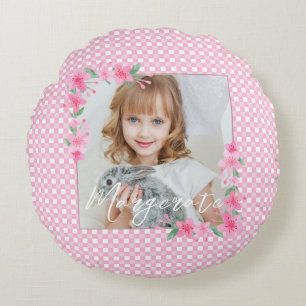 Coussins Ronds Cute Personnalisée une photo Ballotin rose