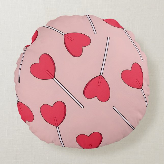 Coussins Ronds Cute Pink Heart Lollipops Seamless Pattern (Devant)