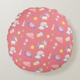 Coussins Ronds Cute rose douce licorne arc-en-ciel Motif de ballo