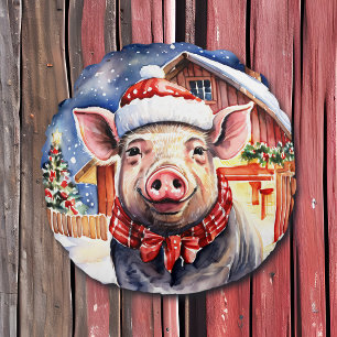 Coussins Ronds Cute rustique Cochon de Noël et Grange