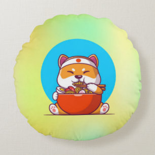 Coussins Ronds Cute Shiba Inu Manger Ramen Noodle Cartoon-23054