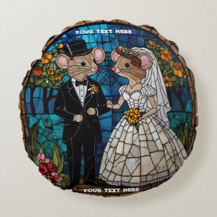 Coussins Ronds Cute Souris Mariage Couple Mosaïque Vitrail