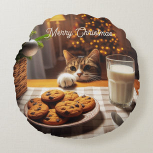 Coussins Ronds Cute Tabby Cat Reaching pour les cookies Noël