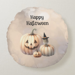 Coussins Ronds Cute Tiny Owl et Citrouilles d'Halloween
