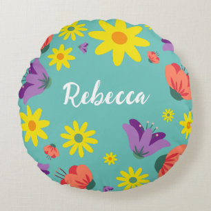Coussins Ronds Cute Turquoise Floral