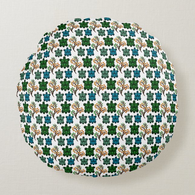 Coussins Ronds Cute Turtle Seamless Pattern | Ocean Animal Repeat (Devant)