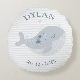 Coussins Ronds Cute Whale Stars Blue Baby Boy Faire-part de naiss