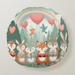 Coussins Ronds Cute Woodland Creature arc-en-ciel valentine's