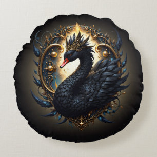 Coussins Ronds Cygne d'Obsidienne de Grâce Silencieuse – Dark Fan