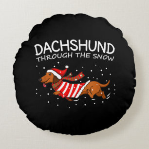 Coussins Ronds Dachshund à travers la neige drôle chien Noël
