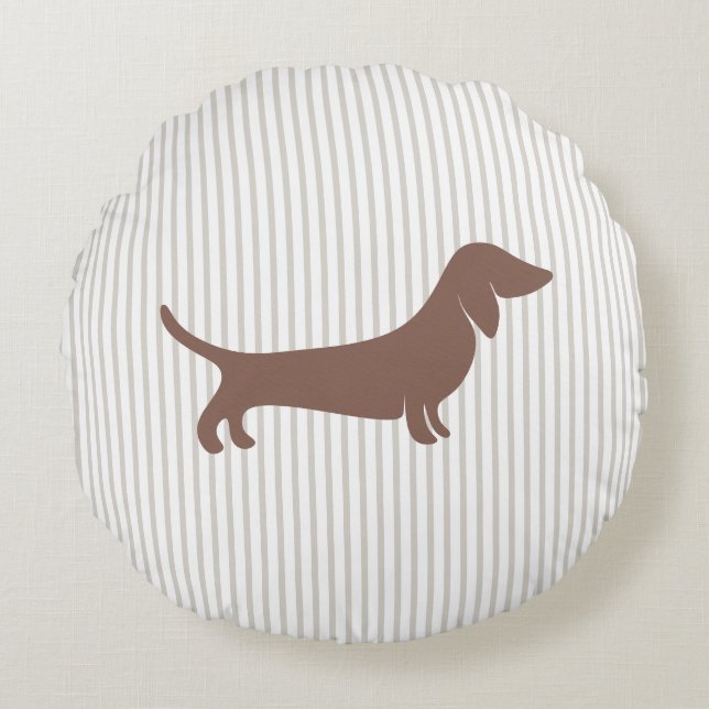 Coussins Ronds Dachshund Brown sur bandes beiges (Devant)