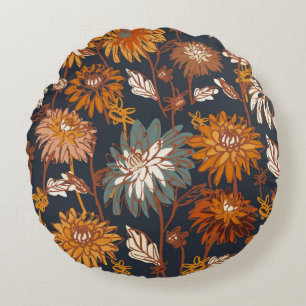 Coussins Ronds Dahlia et chrysanthèmes audacieux sans couture mot
