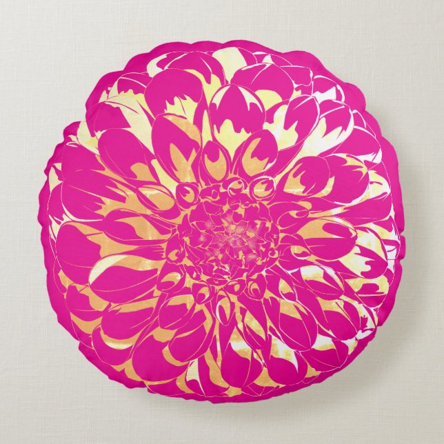Coussins Ronds Dahlia flower bright pink pillow  (Devant)