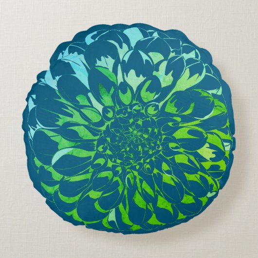 Coussins Ronds Dahlia flower teal pillow  (Devant)