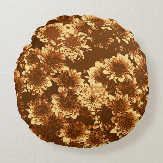 Coussins Ronds Dahlia moderne Motif, Brown et or (Devant)