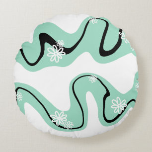 Coussins Ronds Daisy Groove en vert, noir et blanc