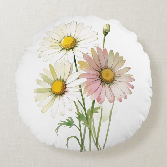 Coussins Ronds Daisy Watercolor Flower Moderne Professionnel (Devant)