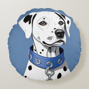 Coussins Ronds Dalmatien portant un collier bleu