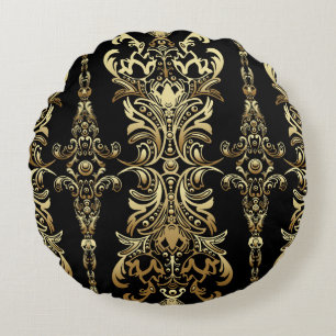 Coussins Ronds Damas d'or, Motif floral arabesque.