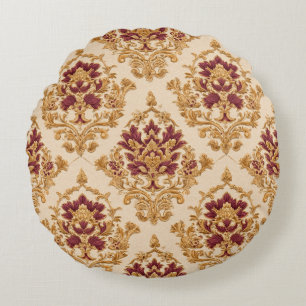 Coussins Ronds Damas floral doré ivoire