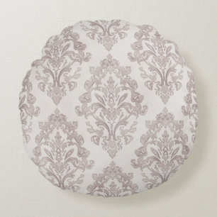 Coussins Ronds Damas Taupe Doux Aquarelle Floral Classique