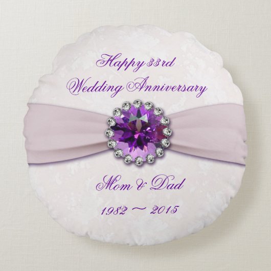 Coussins Ronds Damask 33ème Mariage Anniversaire Tour d'Oreiller (Devant)